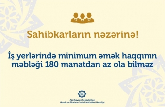 [b]Minimum əmək haqqını 180 manatdan aşağı qeyd edən işəgötürənlər cərimələnəcək - RƏSMİ[/b]