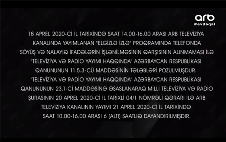 ARB yayımını dayandırdı - Söyüşə görə