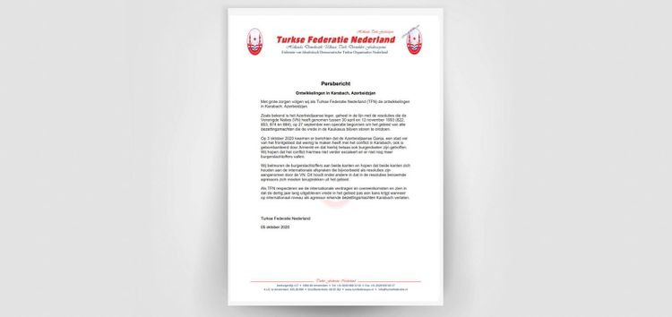 Niderland Türk Federasiyasından Ermənistanın təcavüzünə ETİRAZ