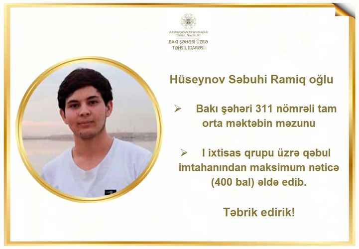 Qəbul imtahanlarında maksimum nəticə göstərmiş abituriyentlər  - FOTOLENT