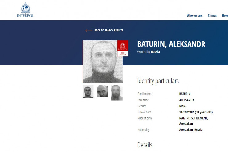 Axtarışa verilən azərbaycanlı Aleksanr Baturin