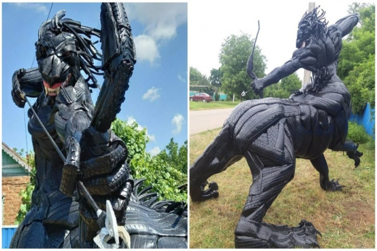 Təkərlərdən heykəl hazırladı -FOTO 