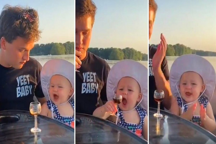 Qazlı içkini ilk dəfə dadan körpə: hər kəsi güldürdü-VİDEO 