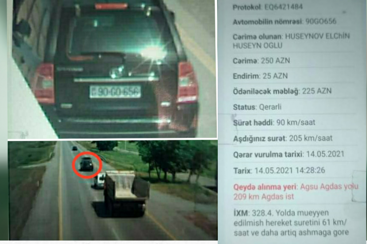 Yüksək sürətlə radara düşən maşın və protokol