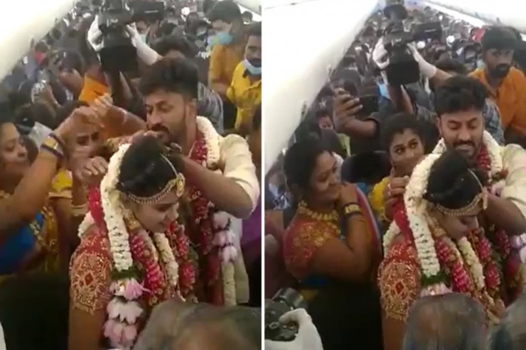 Karantinə görə təyyarədə toy etdilər -  VİDEO 