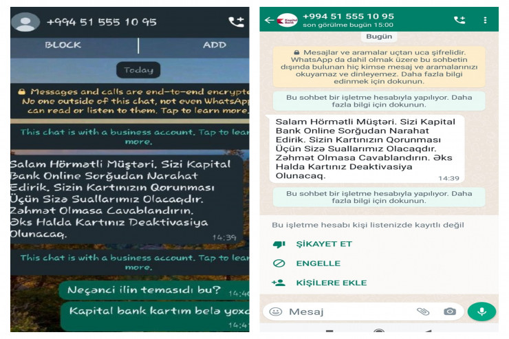 Kapital bank adı ilə gələn mesajlar