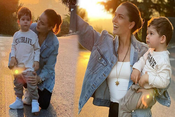 Fahriye Evcen və oğlu