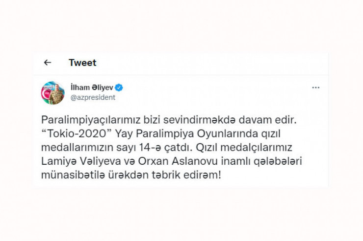 Prezident növbəti qızıl medallar qazanan idmançılarımızı təbrik etdi