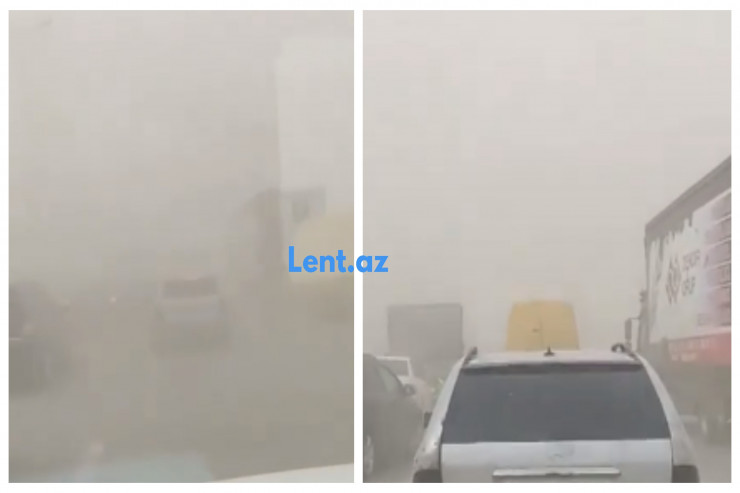 Azərbaycanda külək başladı, tozdan yol bağlandı - VİDEO  