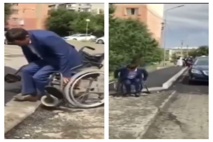 İcra başçısını küçədə əlil arabasına oturtdular -  VİDEO 