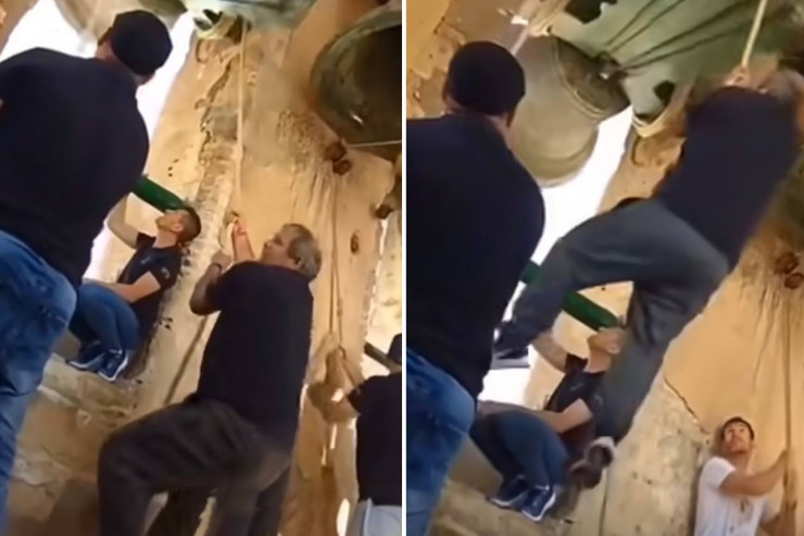 Kilsədə zəngi tənzimləyən kişinin başına  görün nə gəldi?   -  VİDEO 