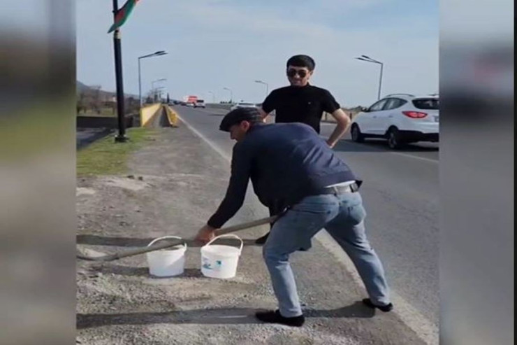 Zaqatalada sürücülər AAYDA-nın əvəzinə körpünü təmir etdilər - VİDEO 