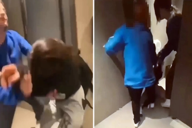 3 qız dostunu tualetdə döydü - VİDEO 