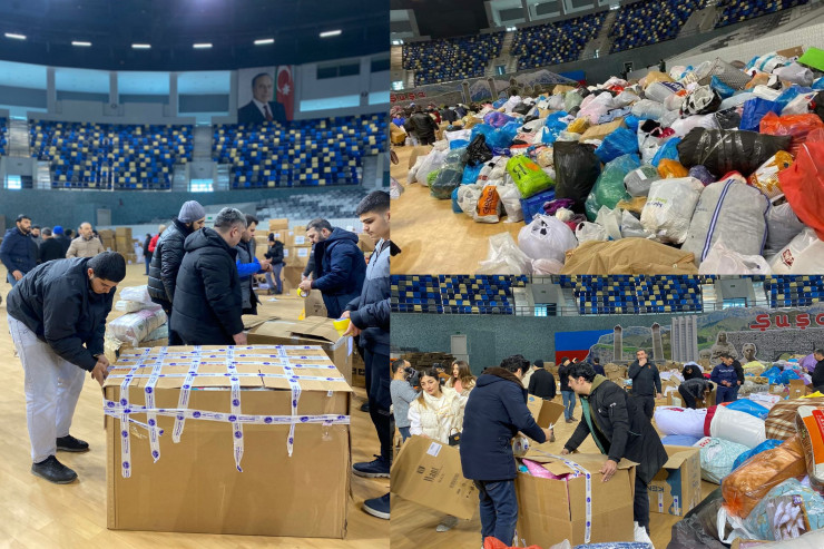 Türkiyə üçün yardım yığılan YENİ MƏKANDAN  görüntülər - VİDEO 