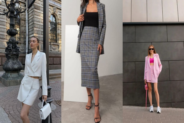 Çox asan kombin edilə bilən ətəkli kostyumlar 