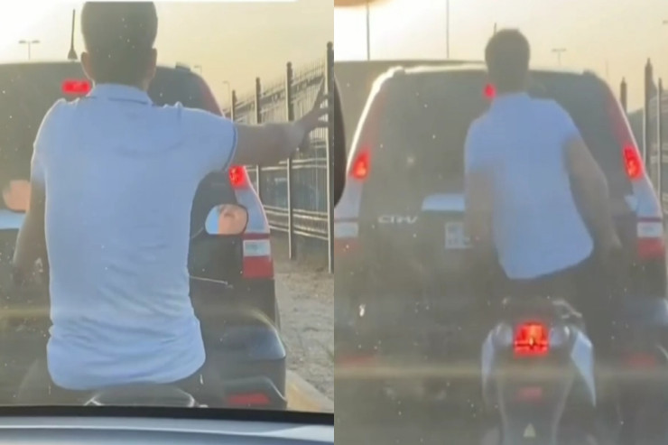 Bakıda motosikletçi oynaya-oynaya "cip"ə çırpıldı - VİDEO 