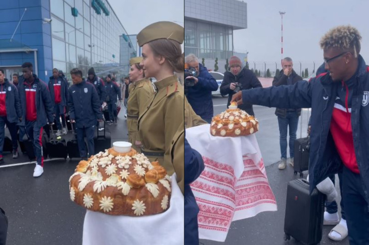 Millinin oyunçuları duz-çörəklə  qarşılandı - VİDEO 