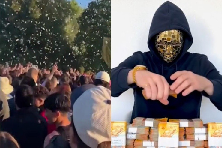 Bloqer göydən pul səpdi, insanlarda ajiotaj yaratdı - VİDEO 