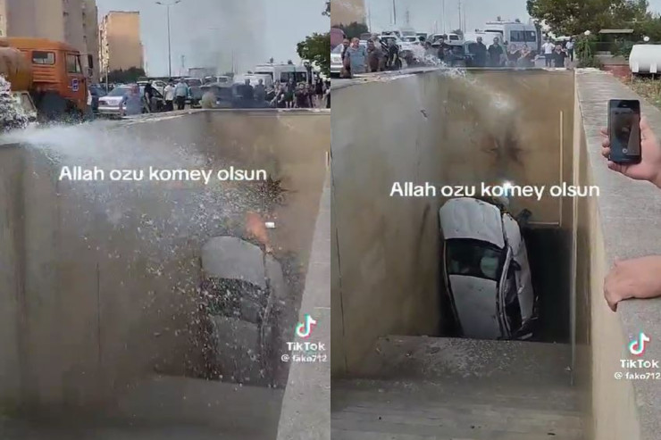 Bakıda maşın piyada keçidinə düşdü - VİDEO 