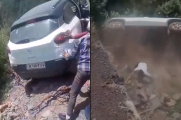 Dağdan düşən maşından son anda  xilas oldu - VİDEO 