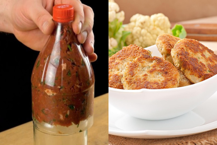 Kotlet hazırlayanda  plastik şüşədən   istifadə edin – Maraqlı üsul