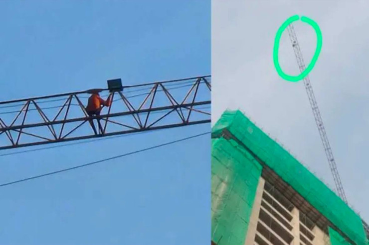 Yuxuda gəzən  kişi 120 metr hündürlüyündə krana çıxdı