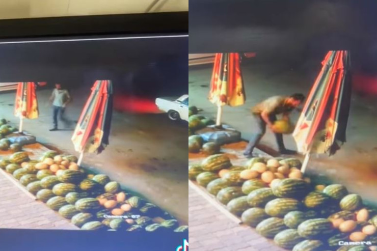 Gəncədə qarpız oğrusu kameralara düşdü - VİDEO 