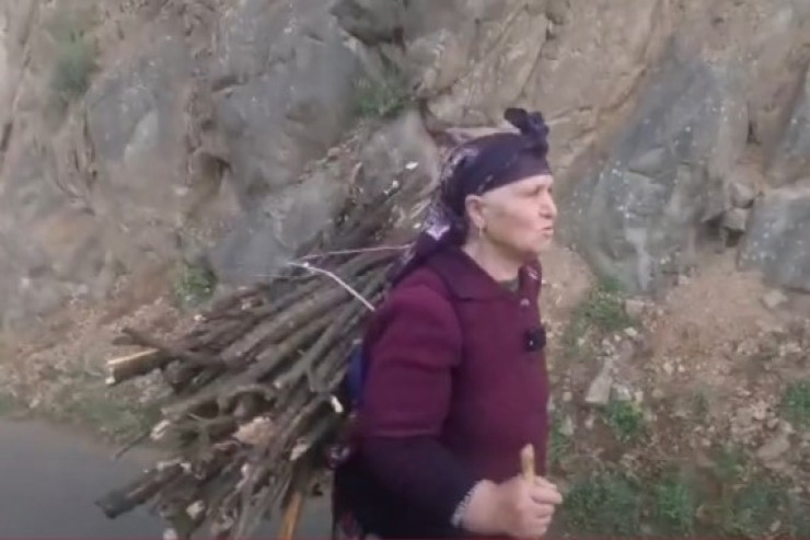 Yolda belində odun daşıyan 70 yaşlı nənə ilə   maraqlı söhbət - VİDEO 