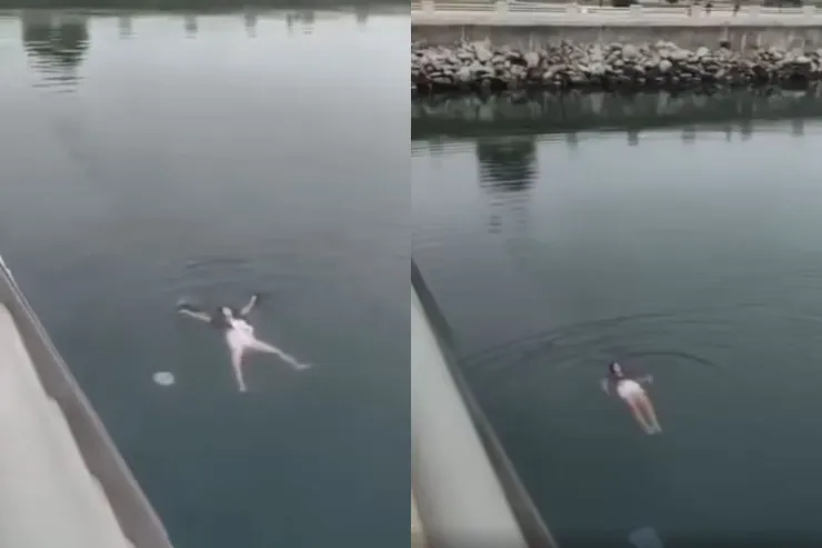 Bu soyuqda qadın dənizdə üzdü - Bakı bulvarından VİDEO 