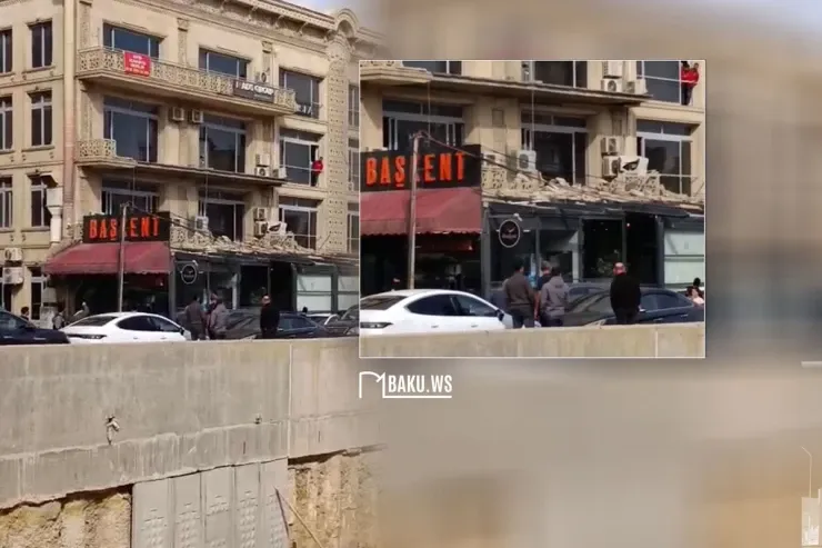 Balkon uçub məşhur restoranın üstünə töküldü - VİDEO 