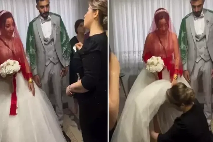 Gəlinin anasından bəyə soyuq duş   - Qızının  ətəyini   qaldırıb... -  VİDEO 