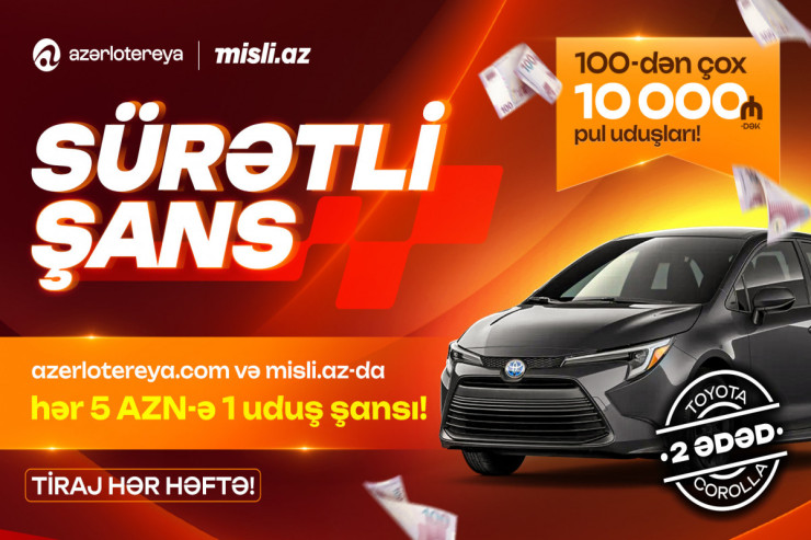 “Sürətli Şans” başladı:  “Azərlotereya” ilə “Toyota Corolla” və pul mükafatları qazan!
