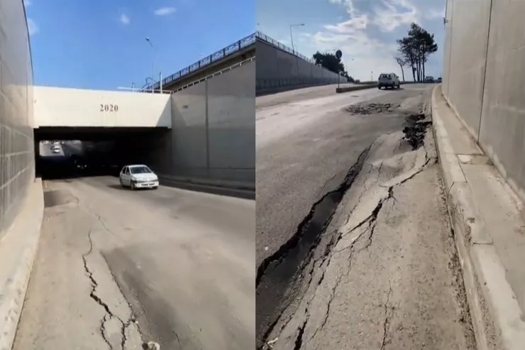 Sabunçu tunelində yol çökdü 