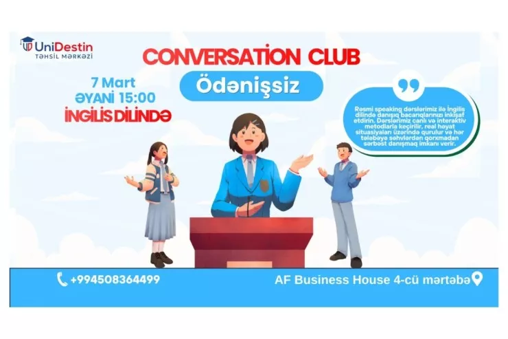 UniDestin Təhsil Mərkəzində ödənişsiz İngilis dili speaking dərsləri təşkil olunur