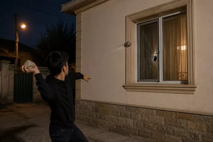 Azərbaycanda kuryoz OLAY:  keçmiş nişanlısının evini daşa basdı 